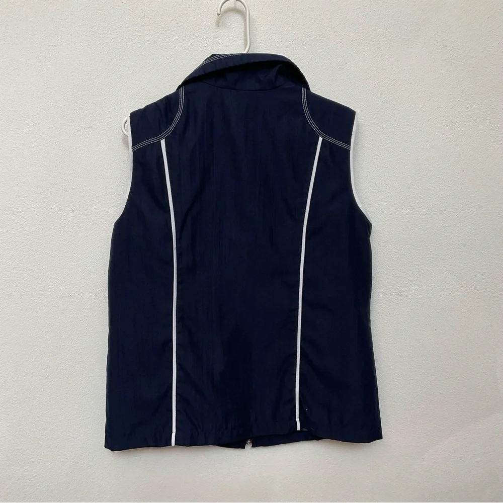 Allison Daley Navy Blue, White Full Zip Athletic Vest Size Large Preppy Workout
